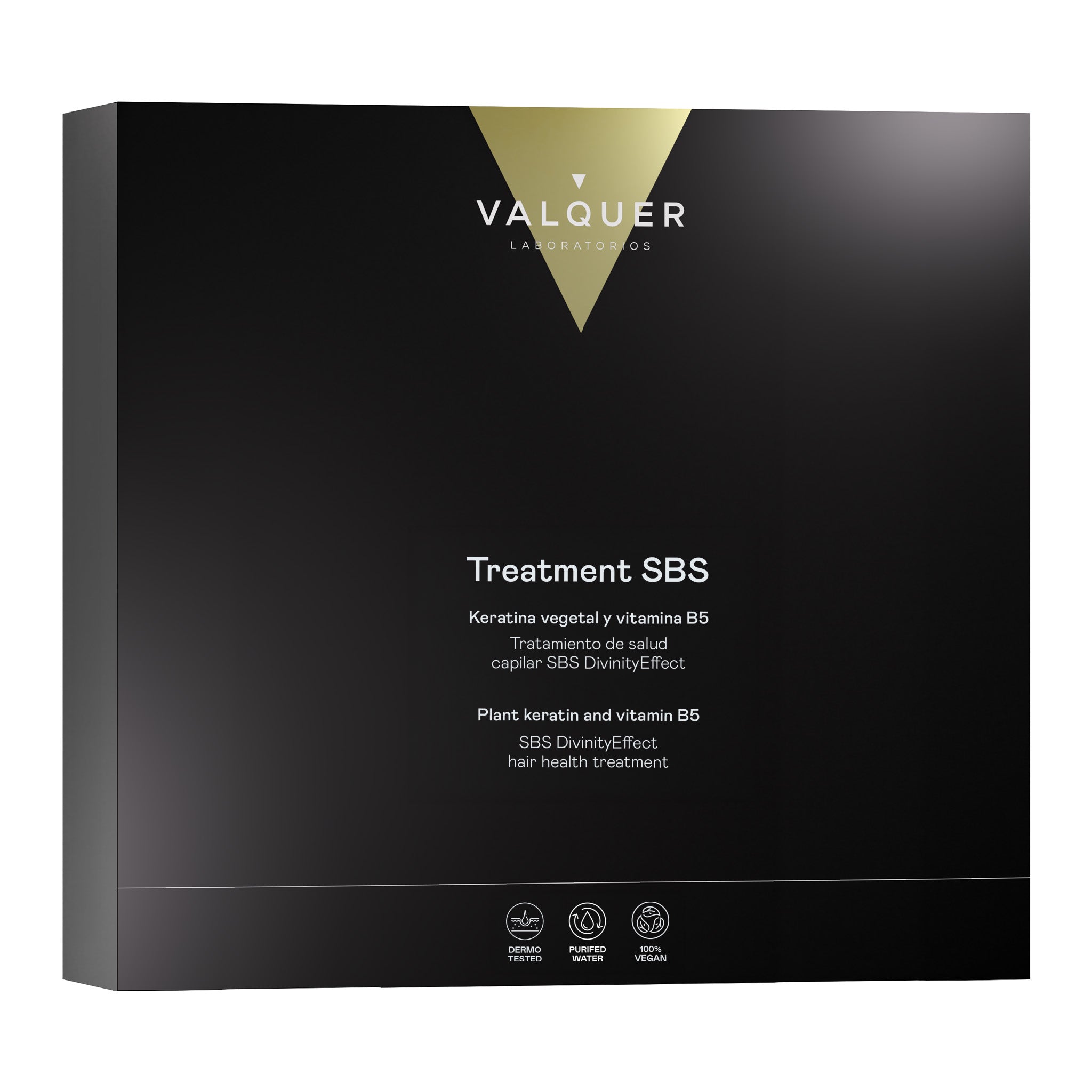 Tratamiento capilar SBS Divinity Effect de Valquer con keratina vegetal y vitamina B5 para el cuidado profesional del cabello.