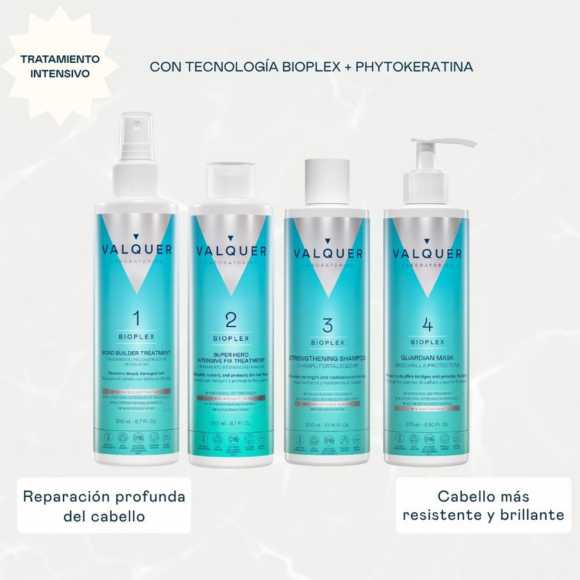 Tratamiento intensivo Bioplex Valquer de cuatro pasos para reparar el cabello dañado y mejorar su resistencia y brillo