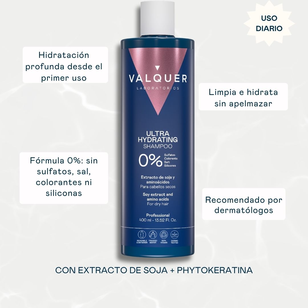 Beneficios del Ultra Hydrating Shampoo Valquer: hidratación profunda sin apelmazar