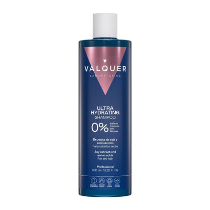 Ultra Hydrating Shampoo Valquer, 400 ml, 0% sulfatos, con extracto de soja y aminoácidos